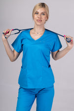 Încărcați imaginea în vizualizatorul Galerie, Costum Medical Premium TAG Ambra | Uniforma Medicala Feminina Cotton Stretch | Ocean