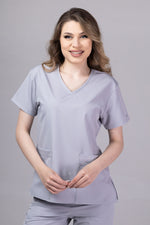 Load image into Gallery viewer, Costum Medical Premium TAG EVA | Uniforma Dama Poly Spandex | Argintiu