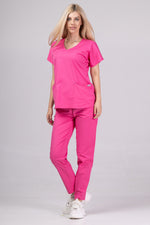 Încărcați imaginea în vizualizatorul Galerie, Costum Medical Premium TAG Ambra | Uniforma Medicala Feminina Cotton Stretch | Ciclam