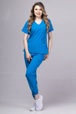 Încărcați imaginea în vizualizatorul Galerie, Costum Medical Premium TAG EVA | Uniforma Dama Poly Spandex | Albastru Royal