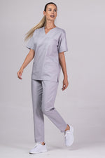 Load image into Gallery viewer, Costum Medical de dama TAG Premium Unisex | Uniforma Medicala Unisex Cotton Stretch | Argintiu