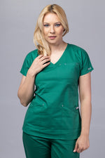Încărcați imaginea în vizualizatorul Galerie, Costum Medical Premium TAG Ambra | Uniforma Medicala Feminina Cotton Stretch | Forest