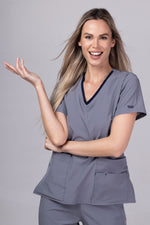 Load image into Gallery viewer, Costum Medical Premium TAG EVA | Uniforma Dama Poly Spandex | Gri