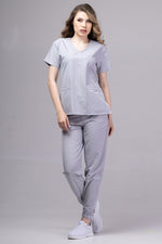 Load image into Gallery viewer, Costum Medical Premium TAG EVA | Uniforma Dama Poly Spandex | Argintiu