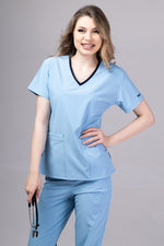 Load image into Gallery viewer, Costum Medical Premium TAG EVA | Uniforma Dama Poly Spandex | Bleu Ciel