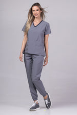 Load image into Gallery viewer, Costum Medical Premium TAG EVA | Uniforma Dama Poly Spandex | Gri