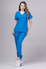 Încărcați imaginea în vizualizatorul Galerie, Costum Medical Premium TAG EVA | Uniforma Dama Poly Spandex | Albastru Royal