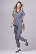 Load image into Gallery viewer, Costum Medical Premium TAG EVA | Uniforma Dama Poly Spandex | Gri