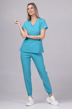 Load image into Gallery viewer, Costum Medical Premium TAG EVA | Uniforma Dama Poly Spandex | Turcoaz