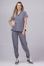 Load image into Gallery viewer, Costum Medical Premium TAG EVA | Uniforma Dama Poly Spandex | Gri