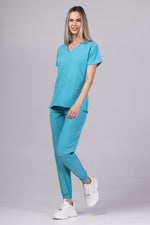 Load image into Gallery viewer, Costum Medical Premium TAG EVA | Uniforma Dama Poly Spandex | Turcoaz