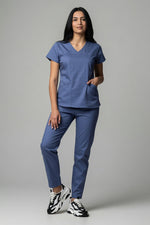 Încărcați imaginea în vizualizatorul Galerie, Costum Medical Premium TAG Ambra | Uniforma Medicala Feminina Cotton Stretch | Gri Petrol