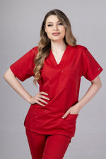 Încărcați imaginea în vizualizatorul Galerie, Costum Medical Premium de dama TAG Cool | Uniforma Medicala de vara | Rosu
