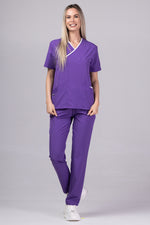 Încărcați imaginea în vizualizatorul Galerie, Costum Medical Premium de dama TAG Onyx | Uniforma Medicala Poly Spandex | Velvet cu paspoal Alb