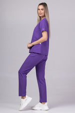 Încărcați imaginea în vizualizatorul Galerie, Costum Medical Premium de dama TAG Onyx | Uniforma Medicala Poly Spandex | Velvet cu paspoal Alb