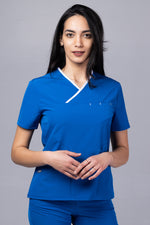 Încărcați imaginea în vizualizatorul Galerie, Costum Medical Premium de dama TAG Onyx | Uniforma Medicala Poly Spandex | Albastru Marin cu paspoal Alb
