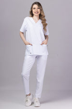 Încărcați imaginea în vizualizatorul Galerie, Costum Medical Premium TAG Stellar | Uniforma Medicala Unisex Poly Spandex | Alb
