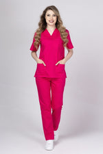 Load image into Gallery viewer, Costum Medical de dama TAG Premium Unisex | Uniforma Medicala Unisex Cotton Stretch | Ciclam