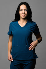 Încărcați imaginea în vizualizatorul Galerie, Costum Medical Premium TAG EVA | Uniforma Dama Poly Spandex | BleuMarin