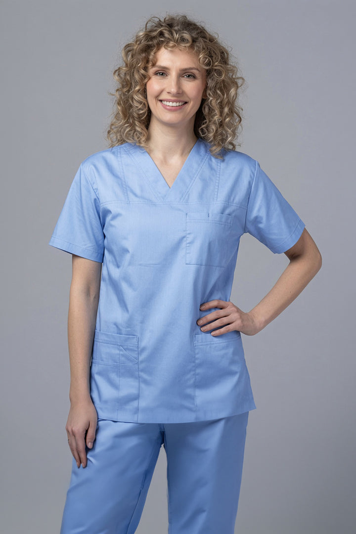 Costum Medical de dama TAG Premium Unisex | Uniforma Medicala Unisex Cotton Stretch | Bleu Ciel