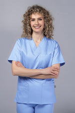 Load image into Gallery viewer, Costum Medical de dama TAG Premium Unisex | Uniforma Medicala Unisex Cotton Stretch | Bleu Ciel