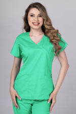 Încărcați imaginea în vizualizatorul Galerie, Costum Medical Premium TAG Ambra | Uniforma Medicala Feminina Cotton Stretch | Verde Spital