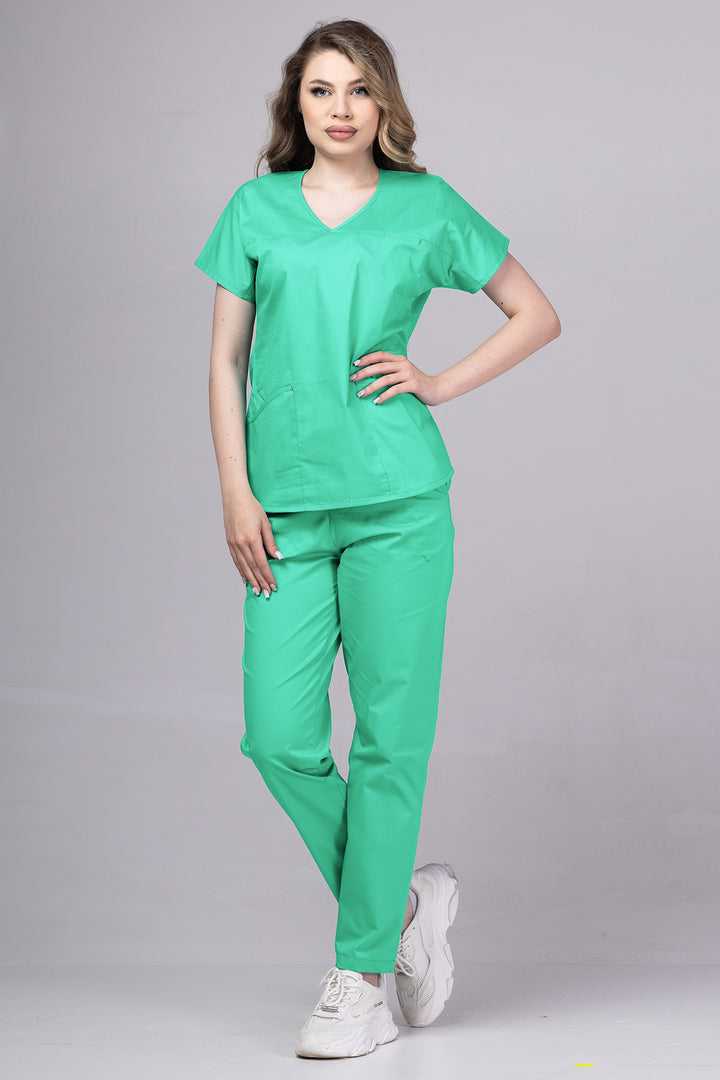 Costum Medical Premium TAG Ambra | Uniforma Medicala Feminina Cotton Stretch | Verde Spital