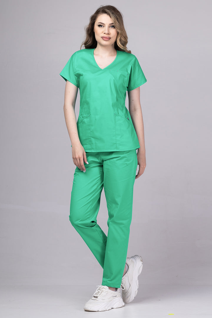 Costum Medical Premium TAG Ambra | Uniforma Medicala Feminina Cotton Stretch | Verde Spital