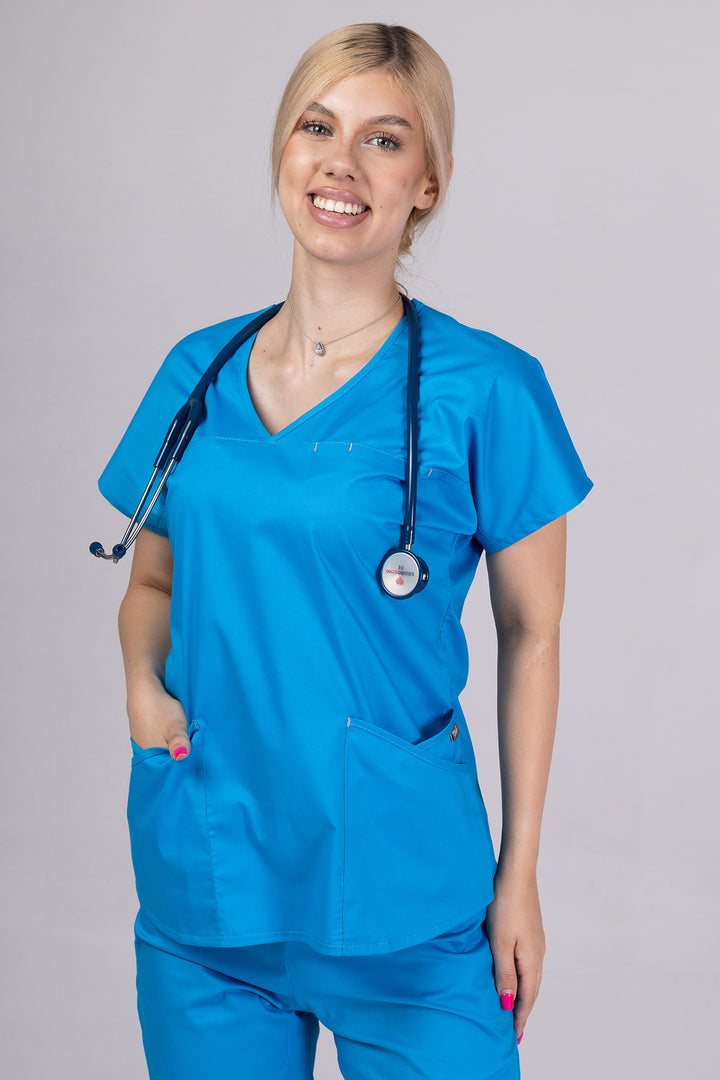 Costum Medical Premium TAG Ambra | Uniforma Medicala Feminina Cotton Stretch | Ocean