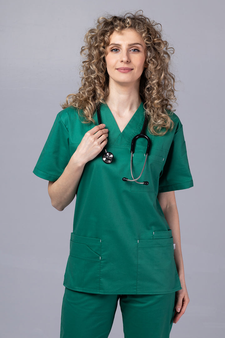 Costum Medical de dama TAG Premium Unisex | Uniforma Medicala Unisex Cotton Stretch | Forest