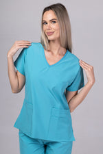 Load image into Gallery viewer, Costum Medical Premium TAG EVA | Uniforma Dama Poly Spandex | Turcoaz
