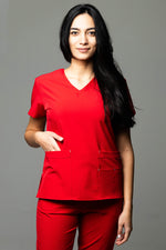 Încărcați imaginea în vizualizatorul Galerie, Costum Medical Premium TAG EVA | Uniforma Dama Poly Spandex | Rosu