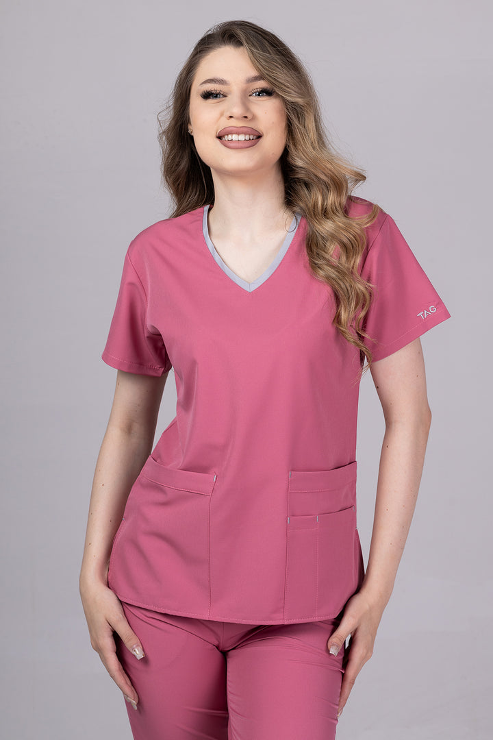Costum Medical Premium TAG EVA | Uniforma Dama Poly Spandex | DustyRose