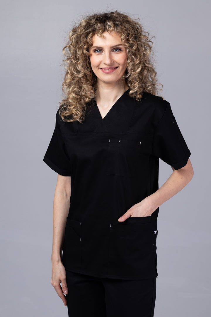 Costum Medical de dama TAG Premium Unisex | Uniforma Medicala Unisex Cotton Stretch | Negru