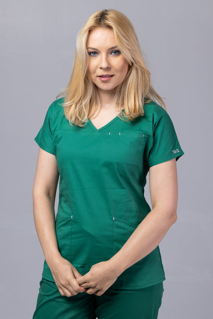 Costum Medical Premium TAG Ambra | Uniforma Medicala Feminina Cotton Stretch | Forest
