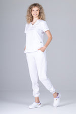 Încărcați imaginea în vizualizatorul Galerie, Costum Medical Premium TAG EVA | Uniforma Dama Poly Spandex | Alb