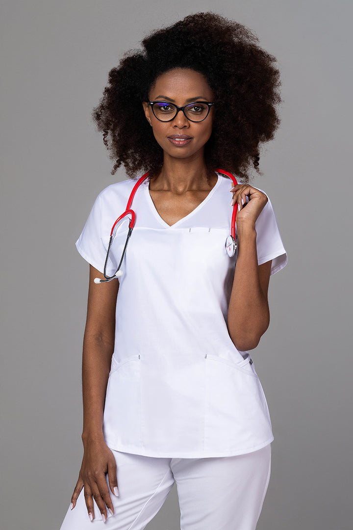 Costum Medical Premium TAG Ambra | Uniforma Medicala Feminina Cotton Stretch | Alb