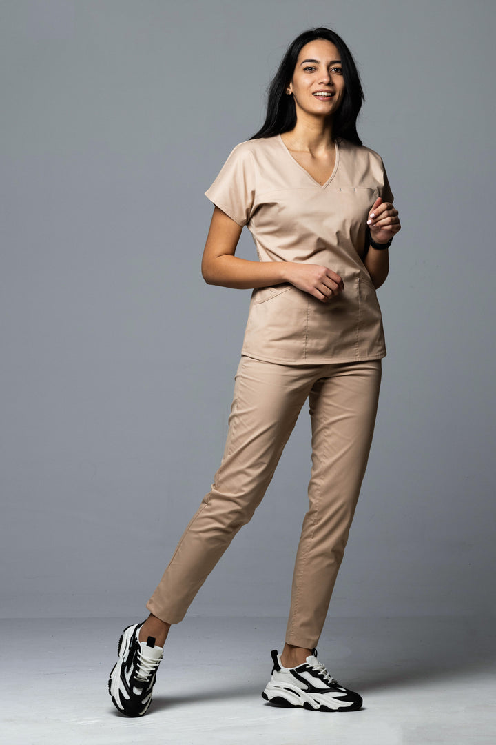 Costum Medical Premium TAG Ambra | Uniforma Medicala Feminina Cotton Stretch | Pudra