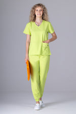 Încărcați imaginea în vizualizatorul Galerie, Costum Medical Premium TAG EVA | Uniforma Dama Poly Spandex | Green Apple