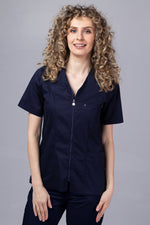Încărcați imaginea în vizualizatorul Galerie, Costum Medical Premium TAG ZIP Confort | Uniforma Medicala Femei Bumbac | Bleumarin