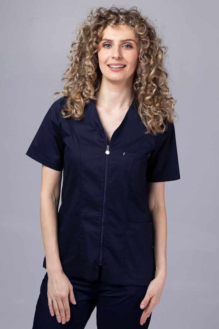 Costum Medical Premium TAG ZIP Confort | Uniforma Medicala Femei Bumbac | Bleumarin