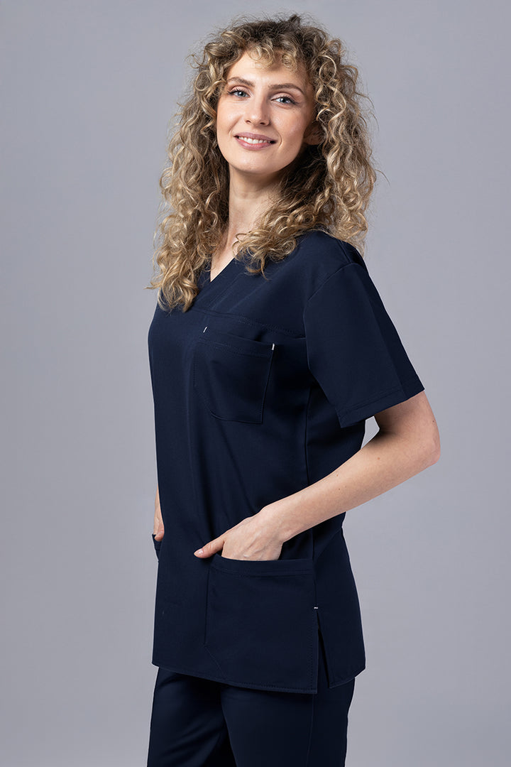 Costum Medical Premium TAG Stellar | Uniforma Medicala Unisex Poly Spandex | Bleumarin