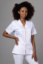 Încărcați imaginea în vizualizatorul Galerie, Costum Medical Premium TAG ZIP Confort | Uniforma Medicala Femei Bumbac | Alb