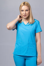 Încărcați imaginea în vizualizatorul Galerie, Costum Medical Premium TAG EVA | Uniforma Dama Poly Spandex | Ocean