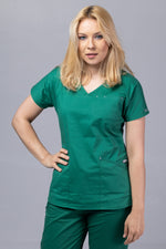 Încărcați imaginea în vizualizatorul Galerie, Costum Medical Premium TAG Ambra | Uniforma Medicala Feminina Cotton Stretch | Forest
