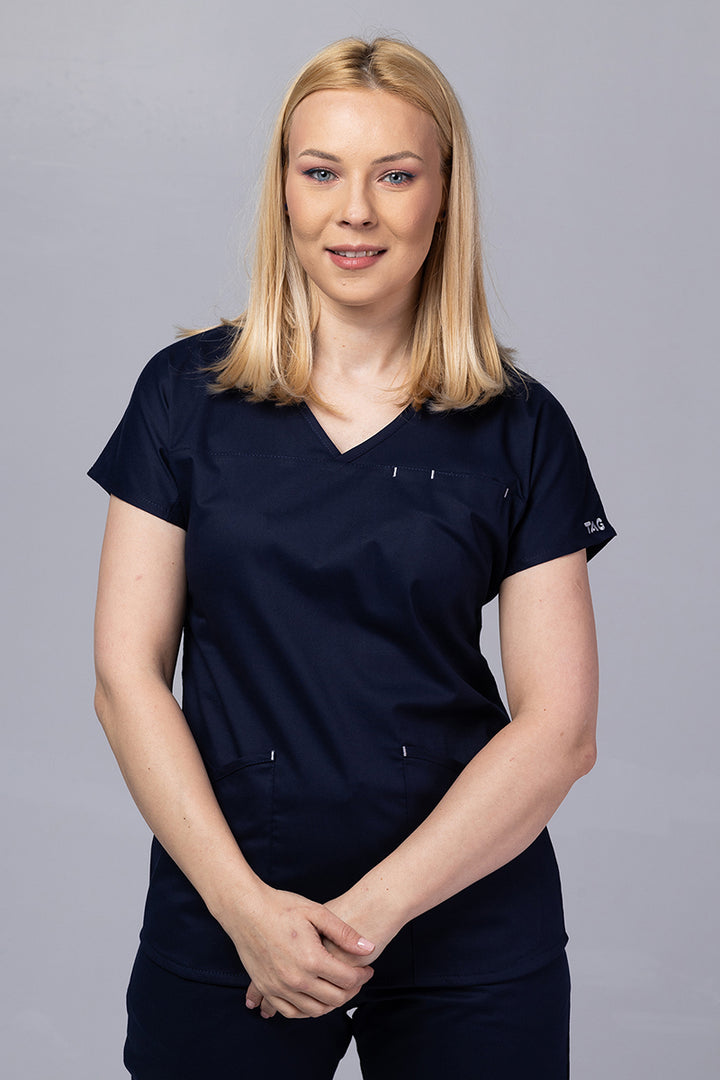 Costum Medical Premium TAG Ambra | Uniforma Medicala Feminina Cotton Stretch | Bleumarin