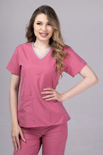 Load image into Gallery viewer, Costum Medical Premium TAG EVA | Uniforma Dama Poly Spandex | DustyRose