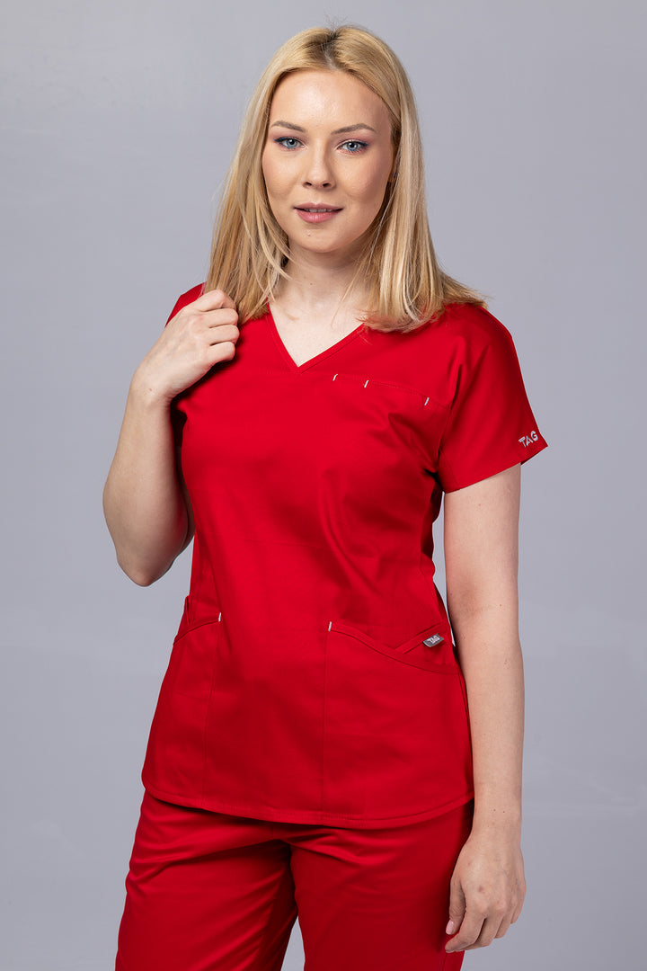 Costum Medical Premium TAG Ambra | Uniforma Medicala Feminina Cotton Stretch | Rosu