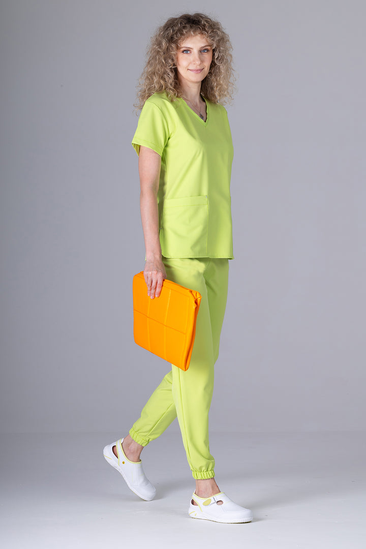Costum Medical Premium TAG EVA | Uniforma Dama Poly Spandex | Green Apple