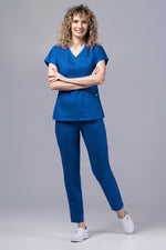 Încărcați imaginea în vizualizatorul Galerie, Costum Medical Premium TAG Ambra | Uniforma Medicala Feminina Cotton Stretch | Albastru Marin